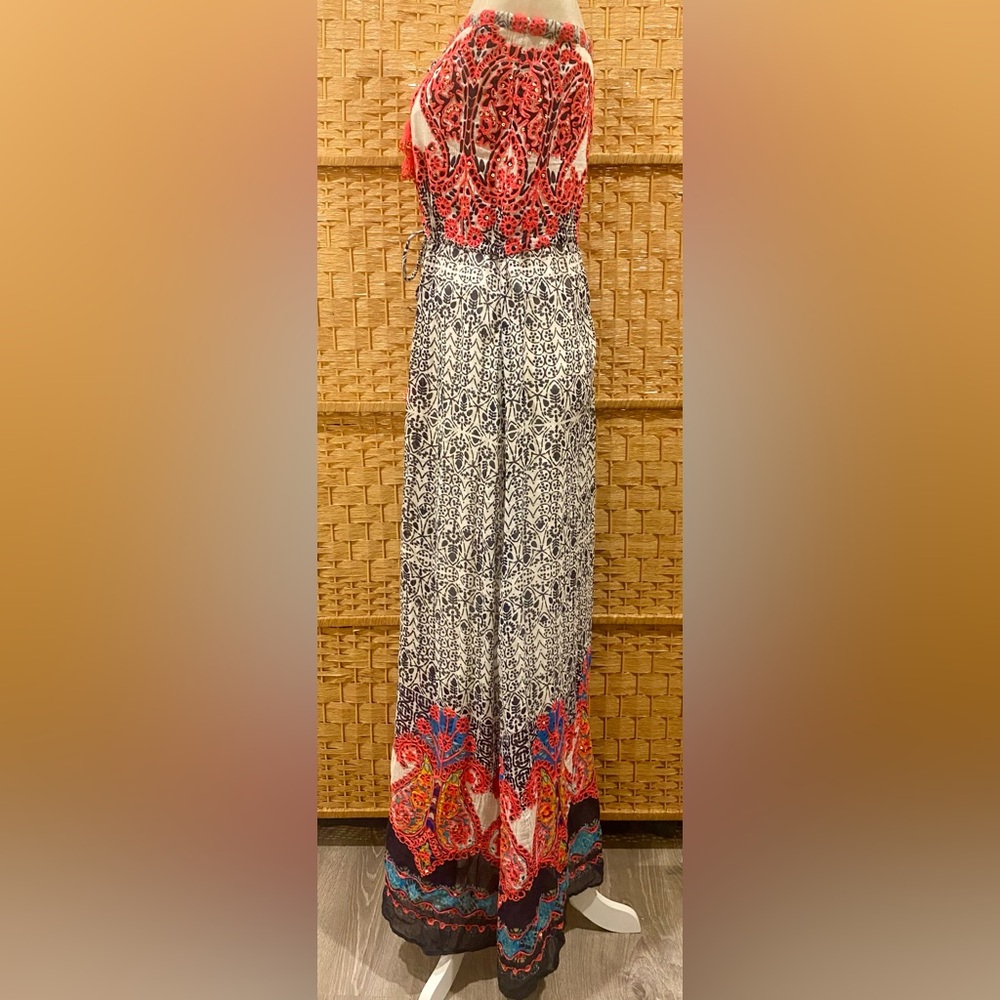 CALYPSO ST. BARTH Navy and Pink Embroidered Maxi Dress - Sz Medium - Picture 4 of 8